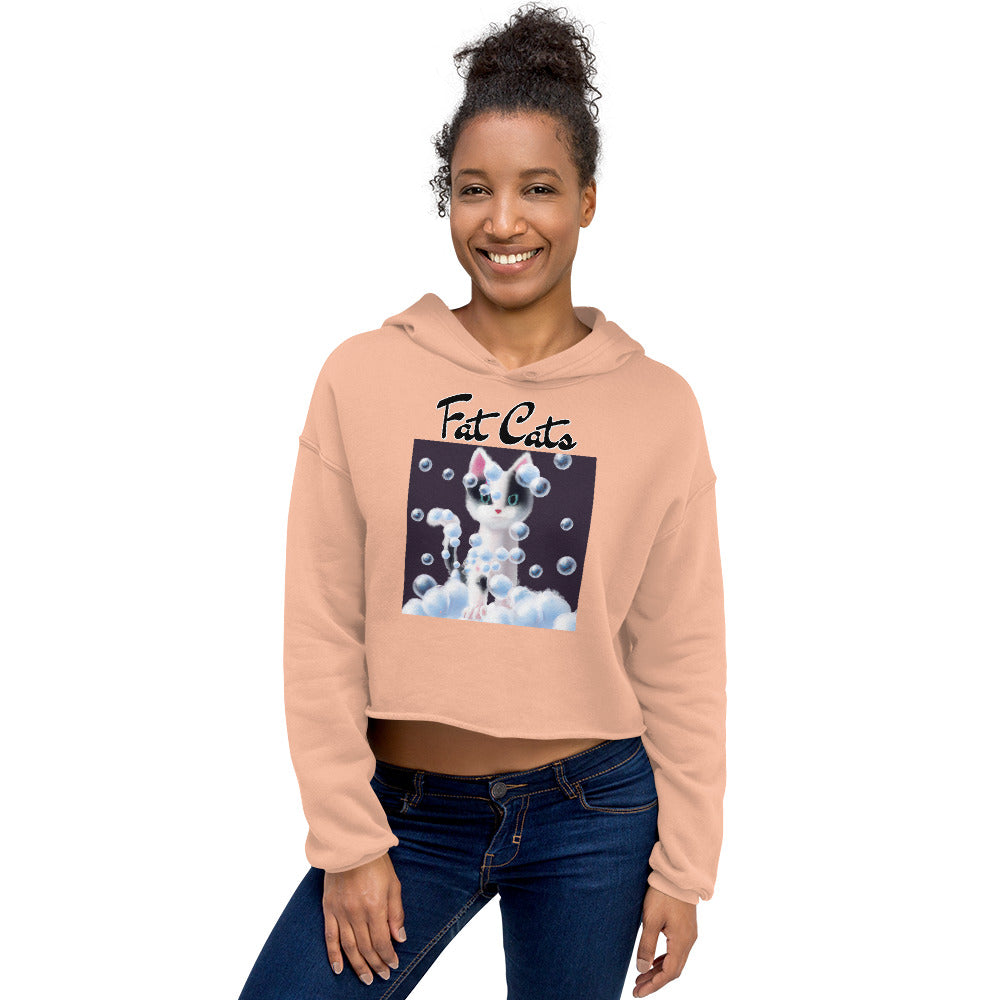 Women's Cropped Hoodie with Kitten Covered In Bubbles with text "Fat Cats" at $48.99 found at Personalizedpetlovergifts