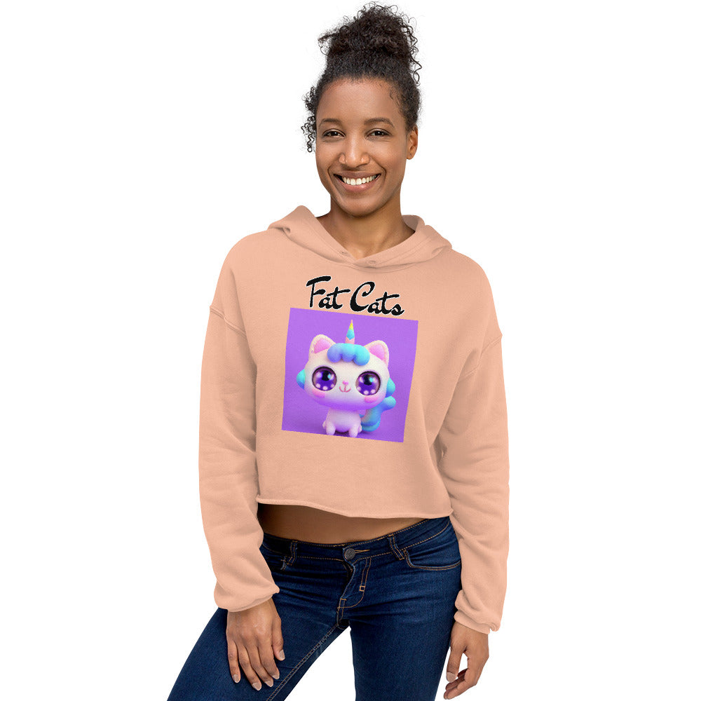 Women's Cropped Hoodie with Happy Unicorn Kitten with text "Fat Cats" at $48.99 found at Personalizedpetlovergifts