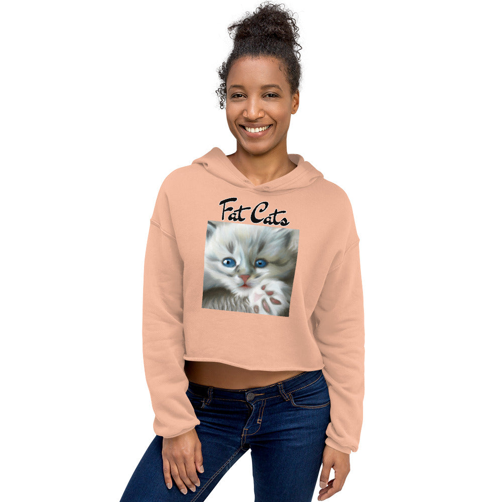 Women's Cropped Hoodie with Fluffy Kitten With Fluffy Paw with text "Fat Cats" at $48.99 found at Personalizedpetlovergifts