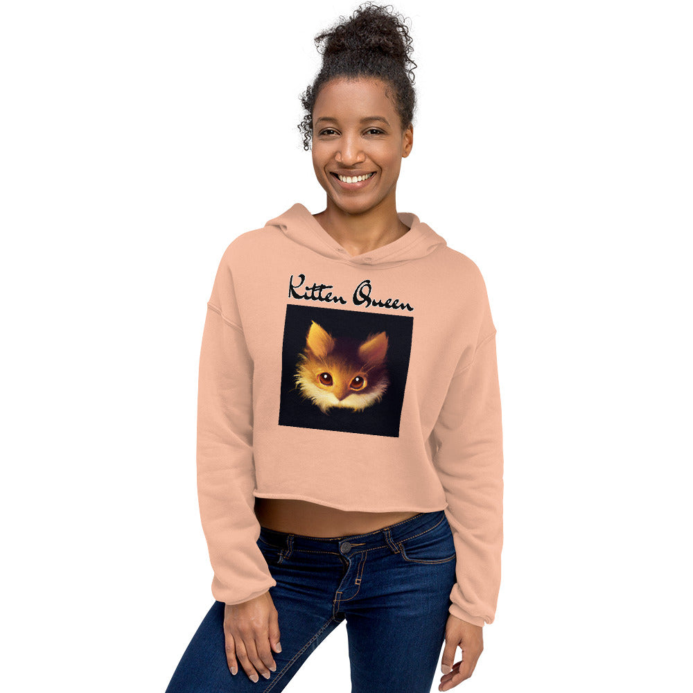 Women's Cropped Hoodie with Fluffy Orange Cat Portrait with text "Kitten Queen" at $48.99 found at Personalizedpetlovergifts