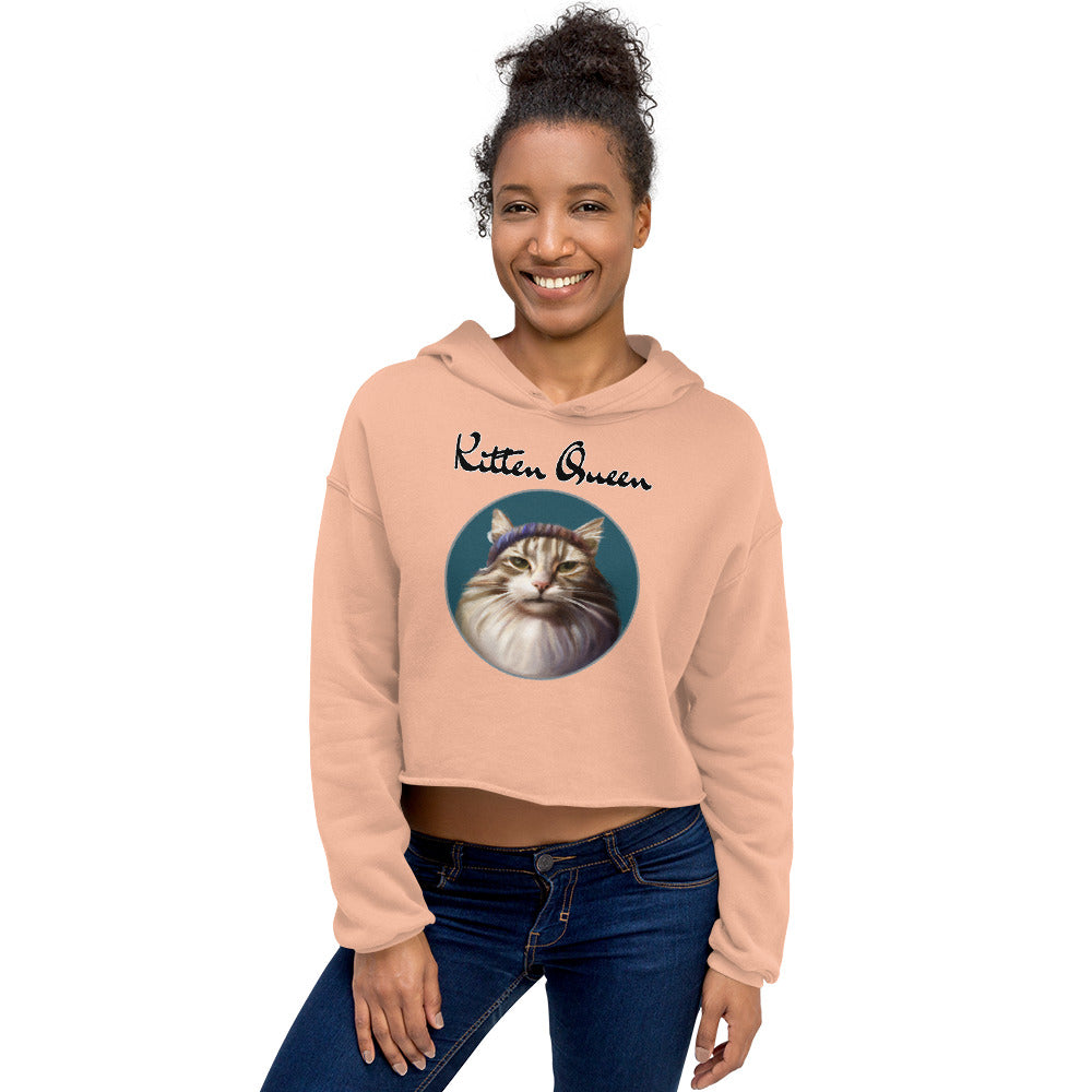 Women's Cropped Hoodie with Fluffy Kitten With a Wool Headband with text "Kitten Queen" at $48.99 found at Personalizedpetlovergifts