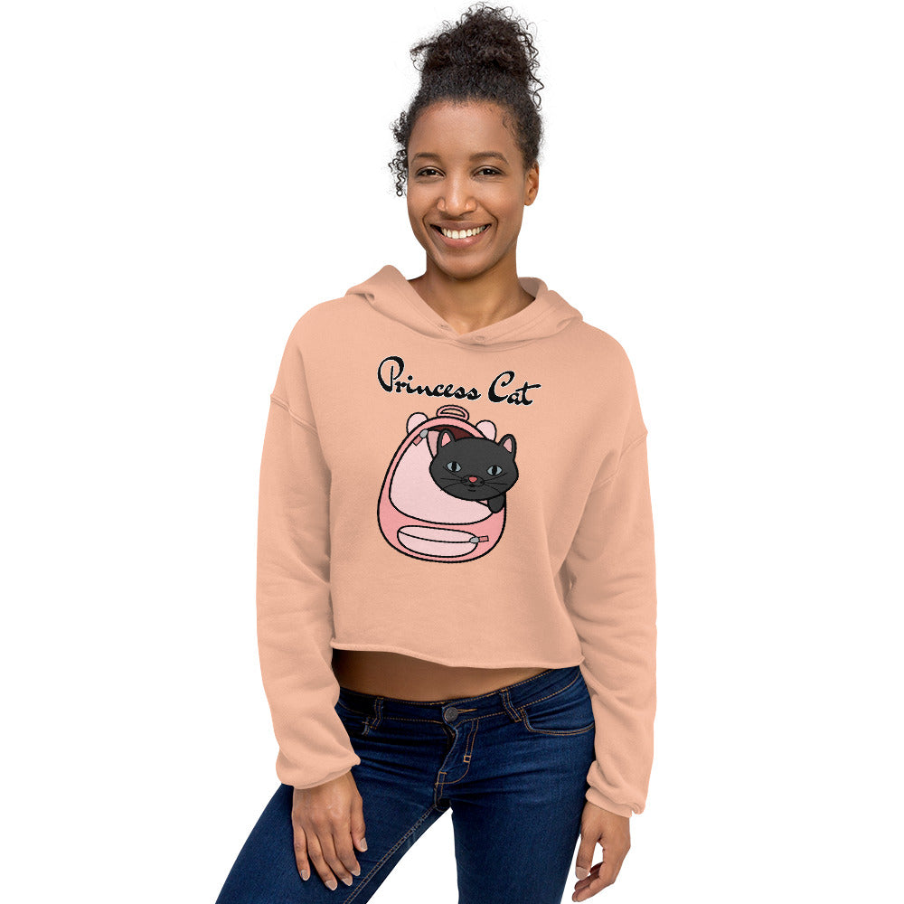 Women's Cropped Hoodie with Kitten In a Backpack with text "Princess Cat" at $48.99 found at Personalizedpetlovergifts