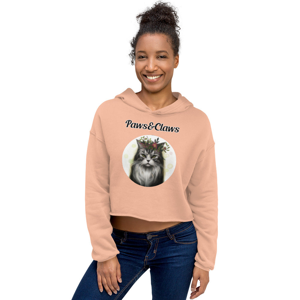 Women's Cropped Hoodie with text Wispy Haired Cat With Flowers with a text "Paws&Claws" at $48.99 found at Personalizedpetlovergifts