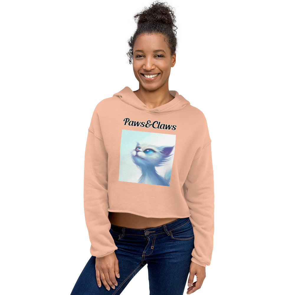 Women's Cropped Hoodie with text White Wind Swept Kitten With Blue Eyes with a text "Paws&Claws" at $48.99 found at Personalizedpetlovergifts