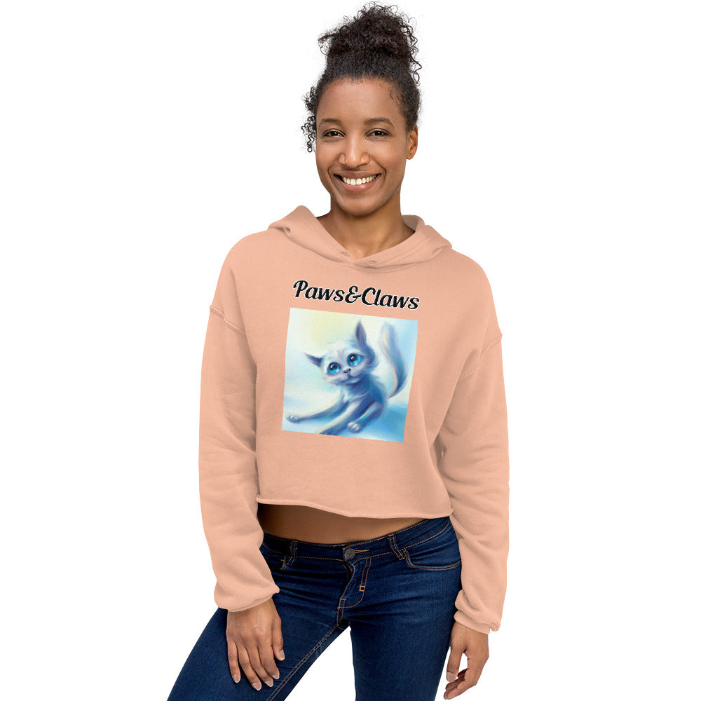 Women's Cropped Hoodie with text White Kitten Stretching with a text "Paws&Claws" at $48.99 found at Personalizedpetlovergifts