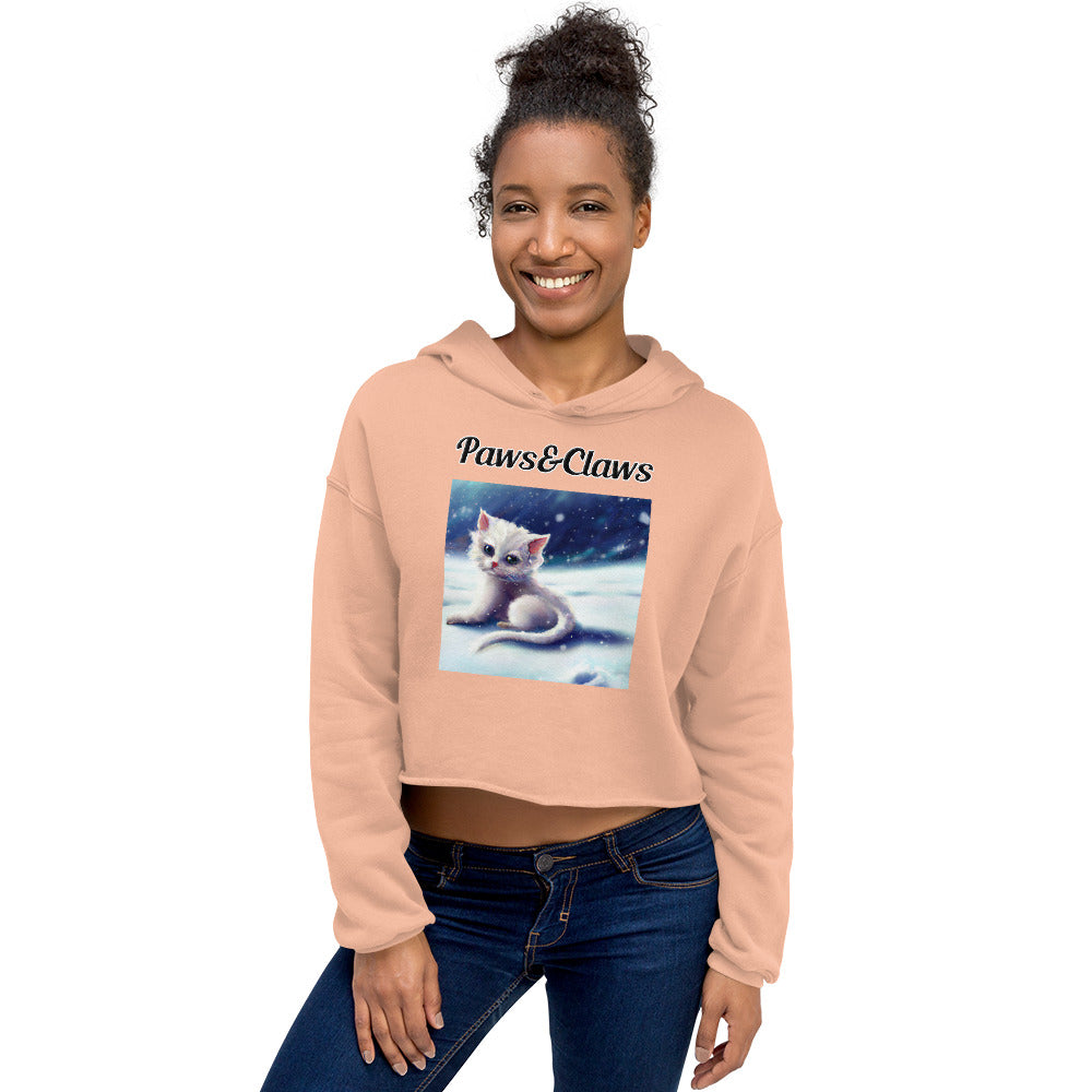 Women's Cropped Hoodie with text White Kitten In The Snow with a text "Paws&Claws" at $48.99 found at Personalizedpetlovergifts