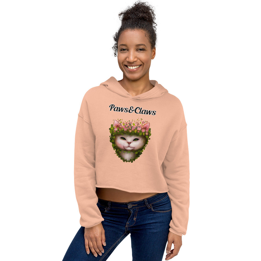 Women's Cropped Hoodie with text White Cat With Flowers with a text "Paws&Claws" at $48.99 found at Personalizedpetlovergifts