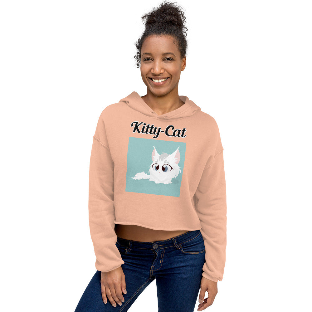 Women's Cropped Hoodie with text White Furball Kitten with a text "Kitty-Cat" at $48.99 found at Personalizedpetlovergifts