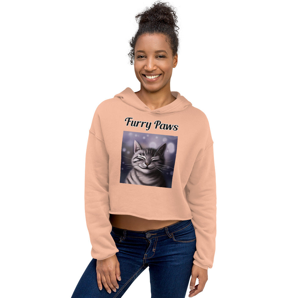 Women's Cropped Hoodie with text Smiling Cat with a text 