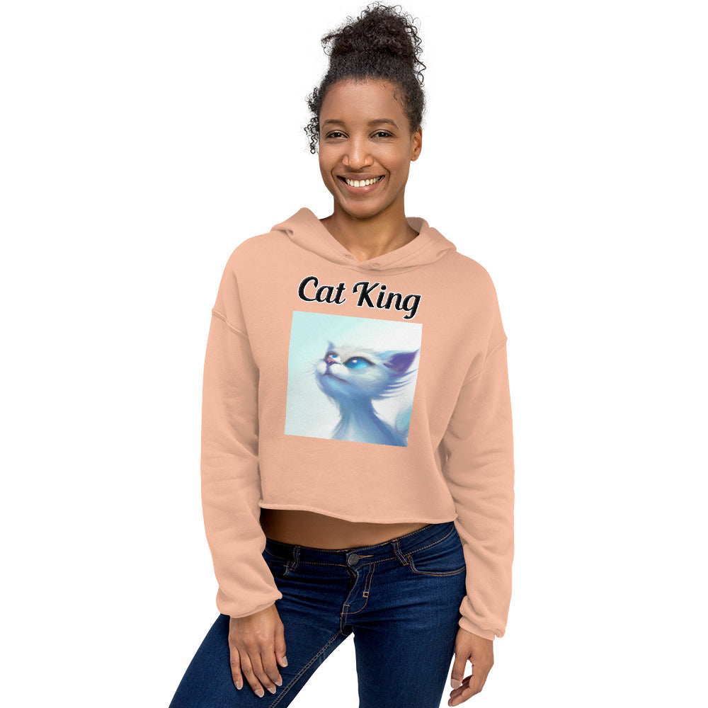 Women's Cropped Hoodie with text White Wind Swept Kitten With Blue Eyes with a text "Cat King" at $40.5 found at Personalizedpetlovergifts