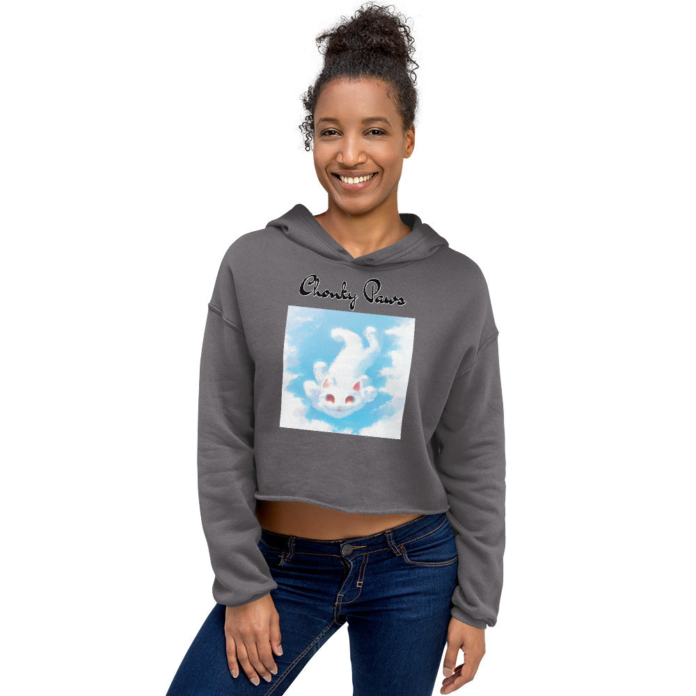 Women's Cropped Hoodie with Kitten Flying In The Sky with text "Chonky Paws" at $48.99 found at Personalizedpetlovergifts