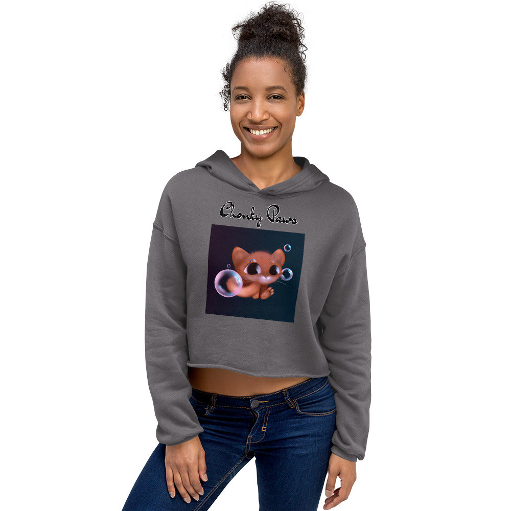 Women's Cropped Hoodie with Kitten And Soap Bubbles with text "Chonky Paws" at $48.99 found at Personalizedpetlovergifts