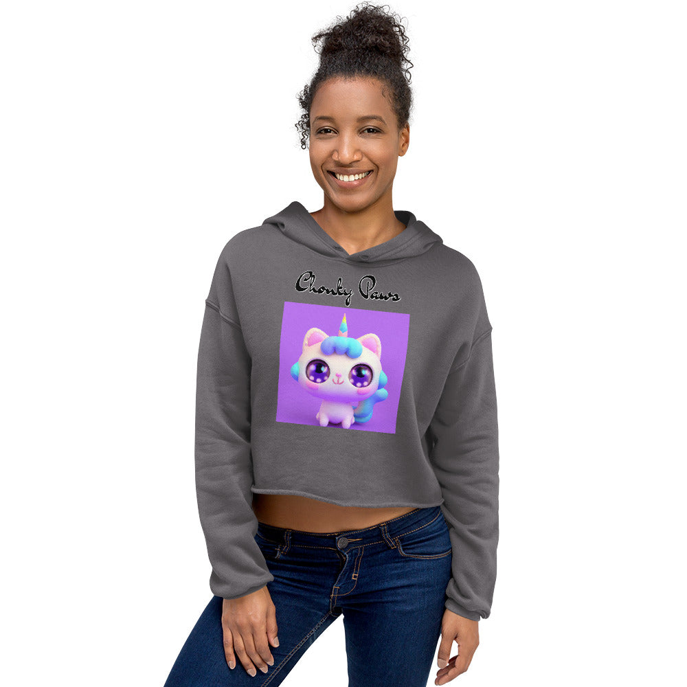 Women's Cropped Hoodie with Happy Unicorn Kitten with text "Chonky Paws" at $48.99 found at Personalizedpetlovergifts