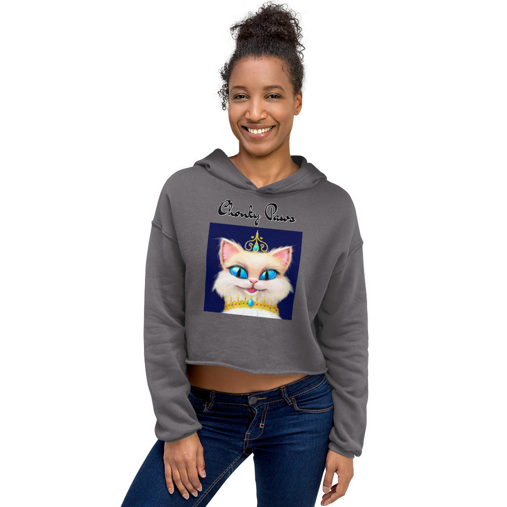 Women's Cropped Hoodie with Happy Blue Eyed Kitten Princess with text "Chonky Paws" at $48.99 found at Personalizedpetlovergifts