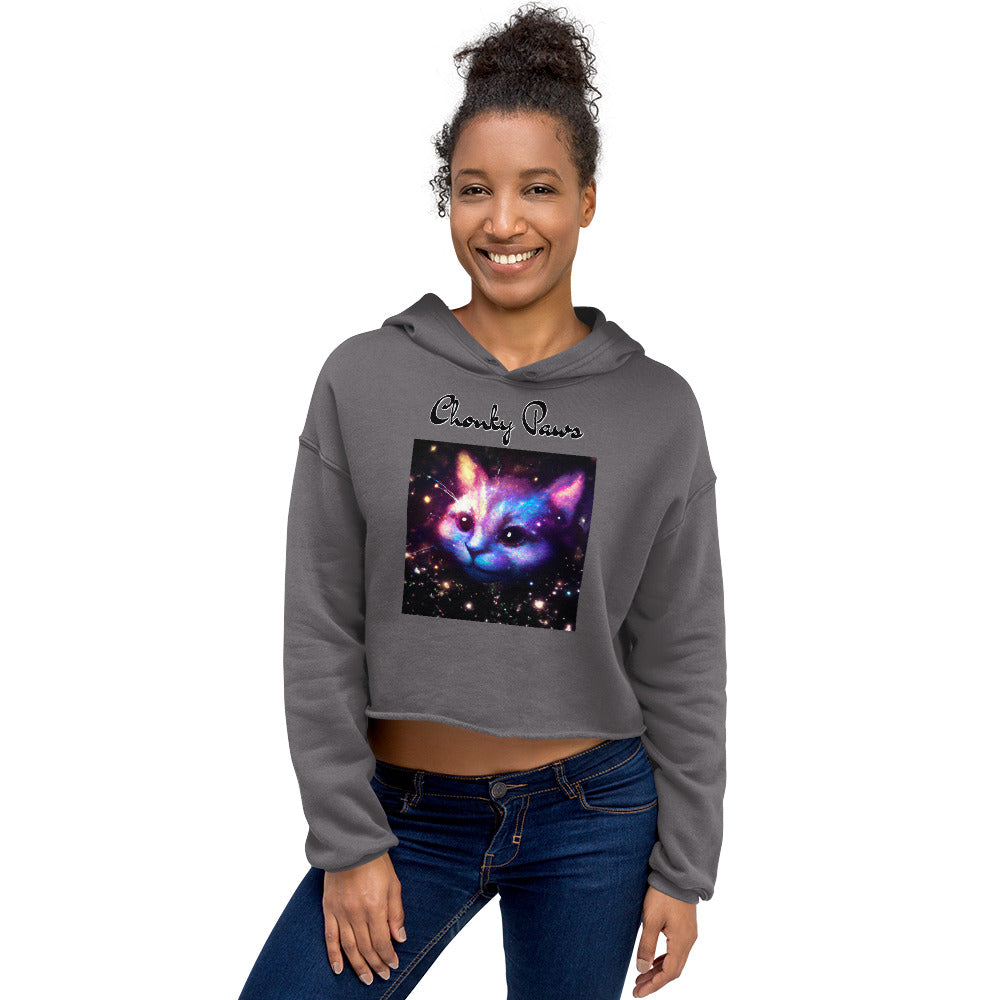 Women's Cropped Hoodie with Galaxy Cat with text "Chonky Paws" at $48.99 found at Personalizedpetlovergifts