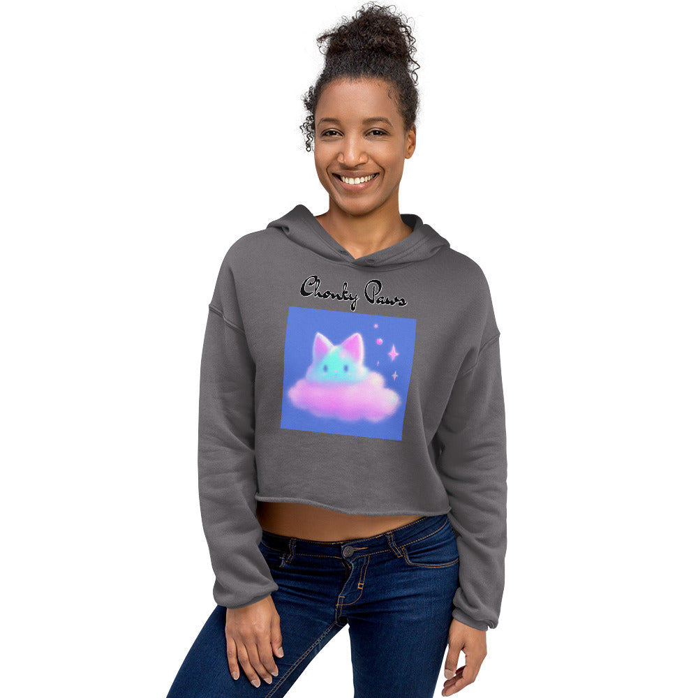 Women's Cropped Hoodie with Fluffy Pink Cloud Kitten with text "Chonky Paws" at $48.99 found at Personalizedpetlovergifts