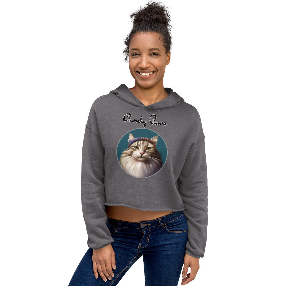 Women's Cropped Hoodie with Fluffy Kitten With a Wool Headband with text "Chonky Paws" at $48.99 found at Personalizedpetlovergifts