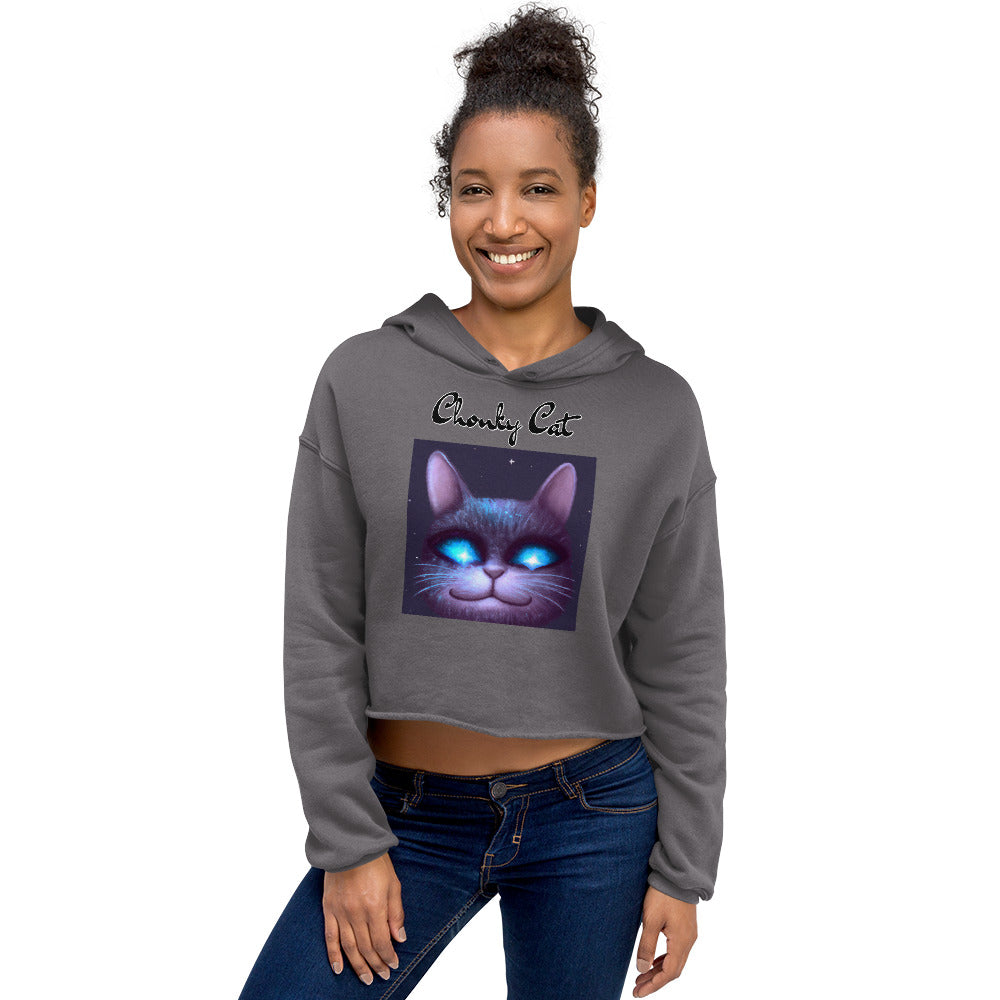 Women's Cropped Hoodie with Happy Blue Eyed Cat with text "Chonky Cat" at $48.99 found at Personalizedpetlovergifts