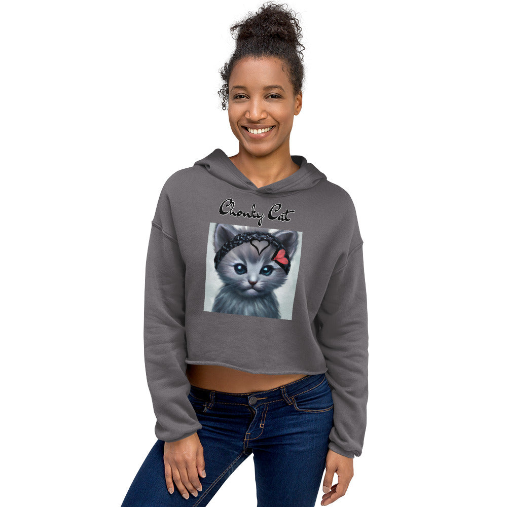 Women's Cropped Hoodie with Grey Kitten With a Headband with text "Chonky Cat" at $48.99 found at Personalizedpetlovergifts