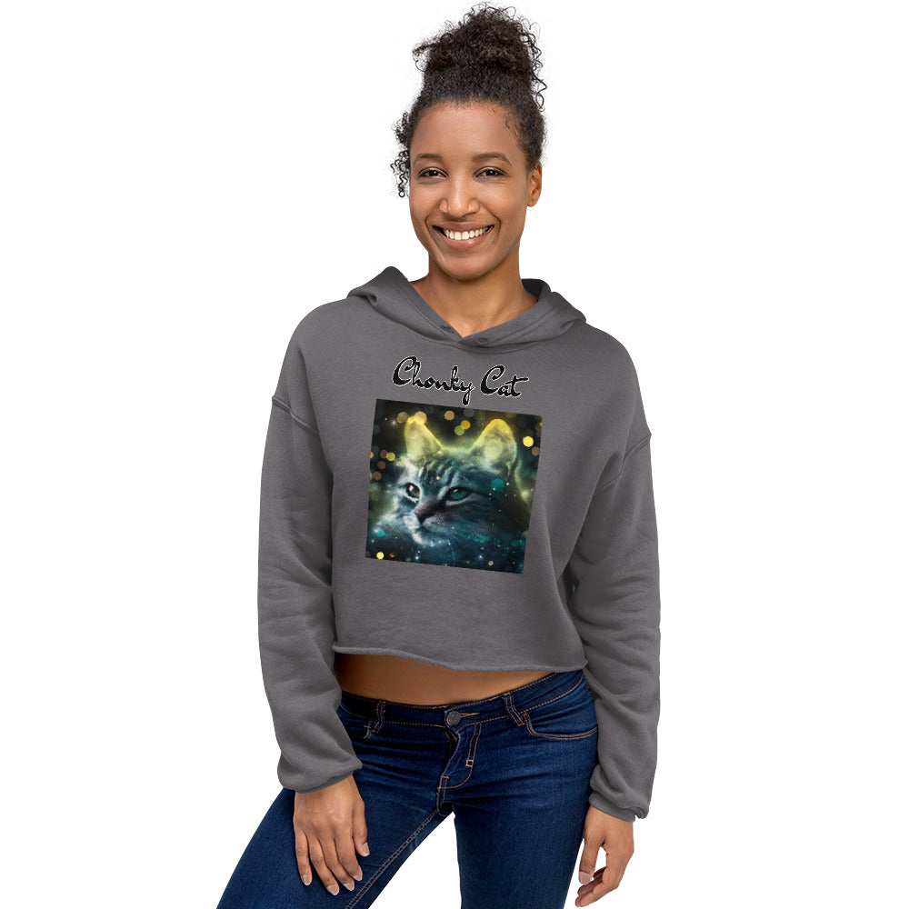 Women's Cropped Hoodie with Green Space Cat with text "Chonky Cat" at $48.99 found at Personalizedpetlovergifts