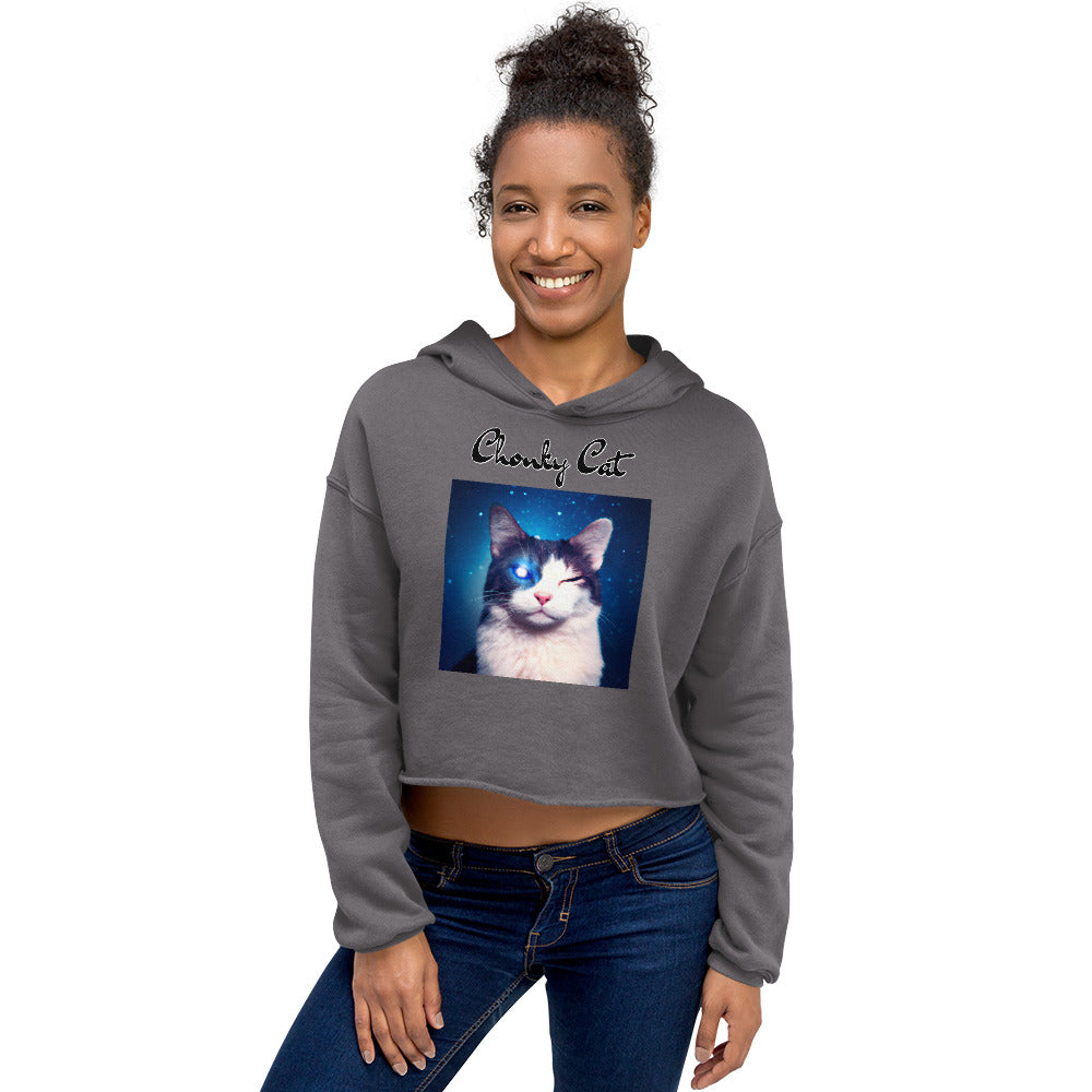 Women's Cropped Hoodie with Galaxy Eyed Cat with text "Chonky Cat" at $48.99 found at Personalizedpetlovergifts