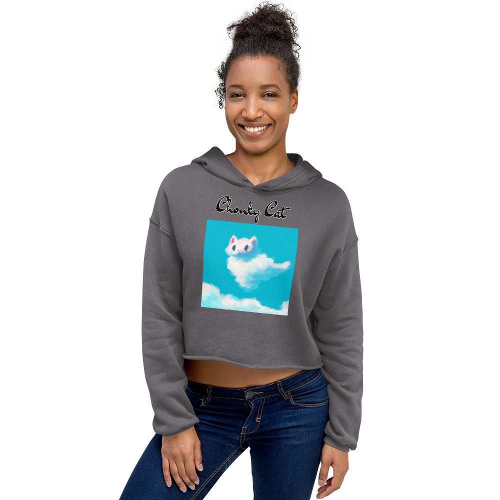 Women's Cropped Hoodie with Fluffy White Cloud Kitten with text "Chonky Cat" at $48.99 found at Personalizedpetlovergifts