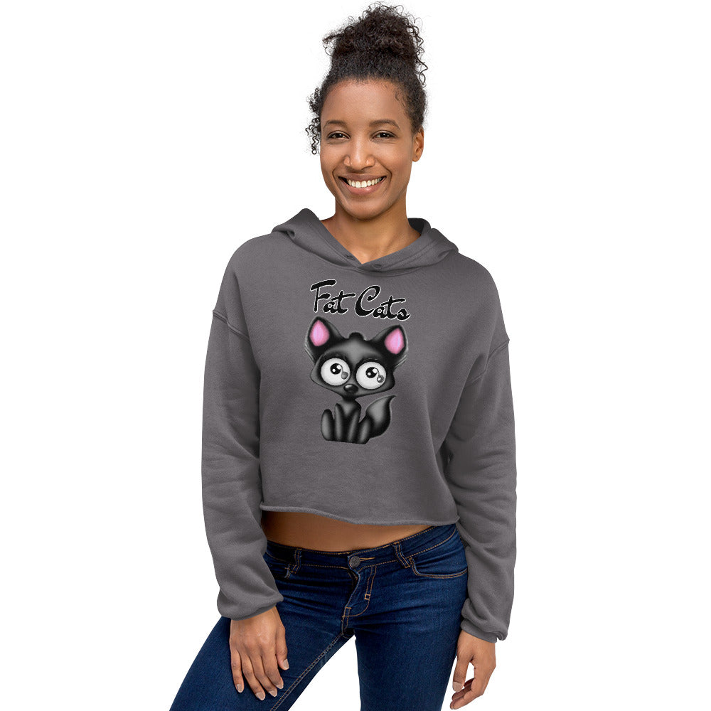 Women's Cropped Hoodie with Funny Black Kitten with text "Fat Cats" at $48.99 found at Personalizedpetlovergifts