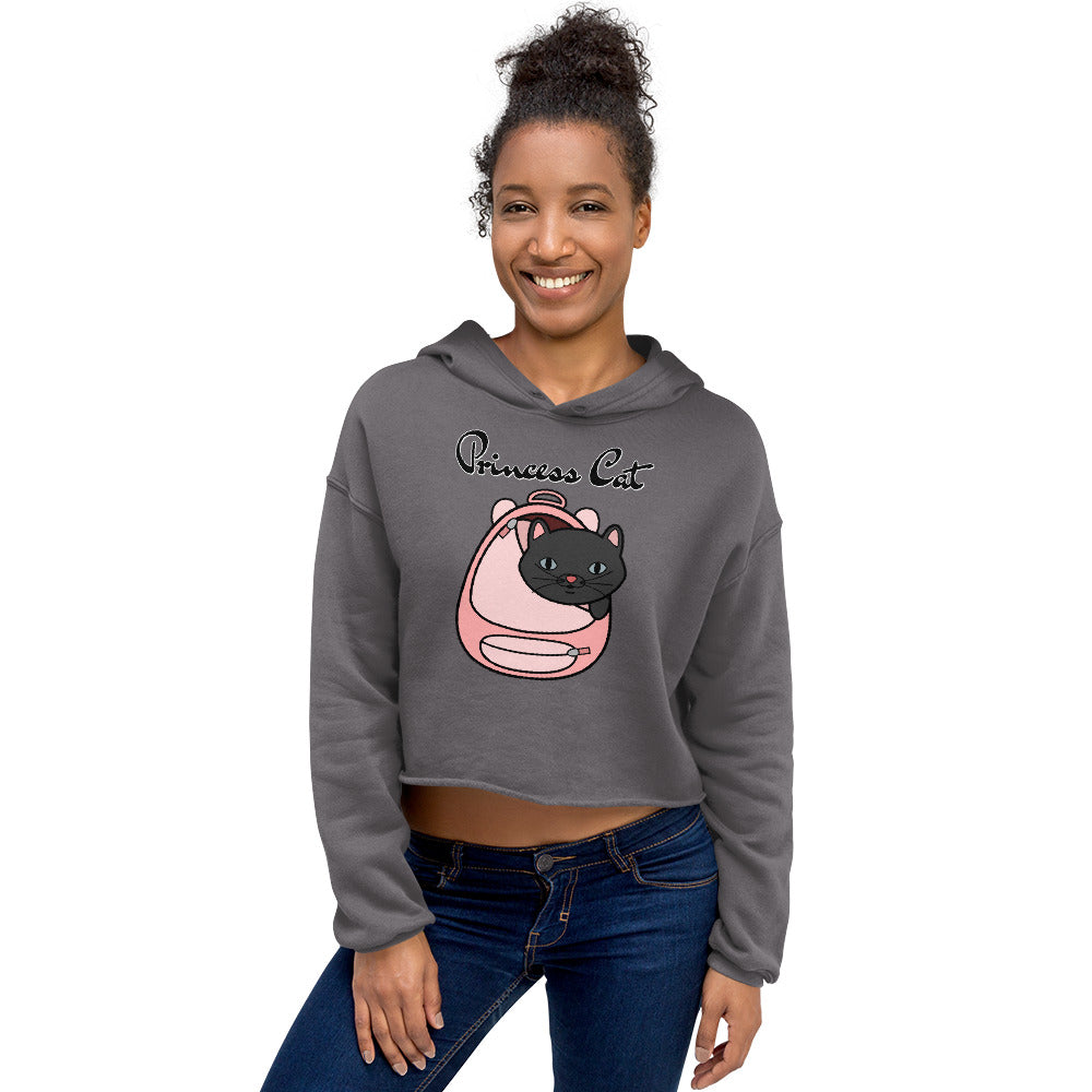 Women's Cropped Hoodie with Kitten In a Backpack with text "Princess Cat" at $48.99 found at Personalizedpetlovergifts