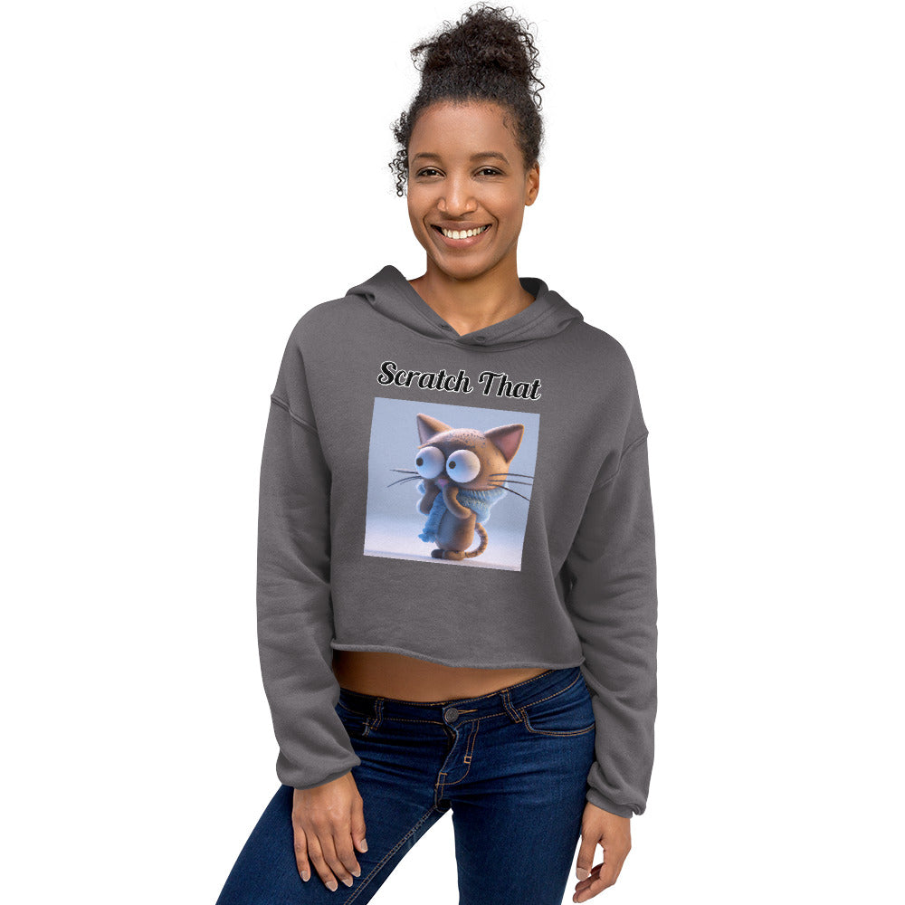 Women's Cropped Hoodie with text Surprised Kitten with a text "Scratch That" at $48.99 found at Personalizedpetlovergifts