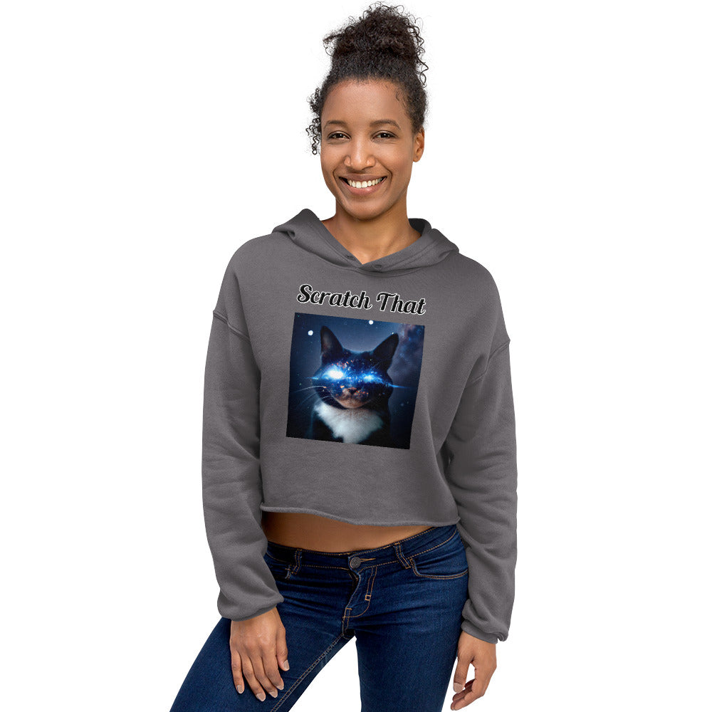 Women's Cropped Hoodie with text Space Eyed Cat with a text "Scratch That" at $48.99 found at Personalizedpetlovergifts