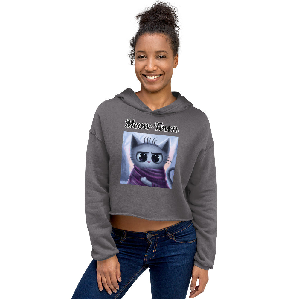 Women's Cropped Hoodie with text Surprised Kitten In A Shawl with a text "Meow-Town" at $48.99 found at Personalizedpetlovergifts