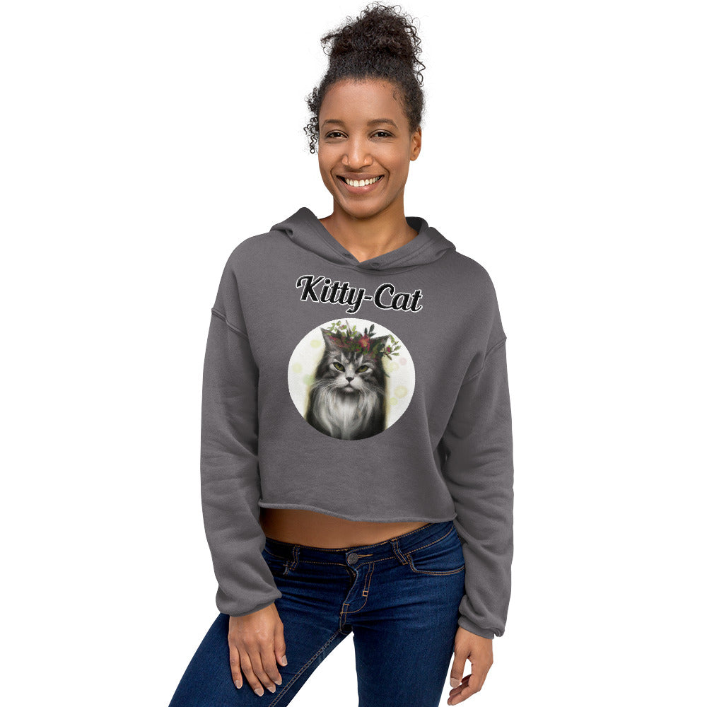 Women's Cropped Hoodie with text Wispy Haired Cat With Flowers with a text "Kitty-Cat" at $48.99 found at Personalizedpetlovergifts