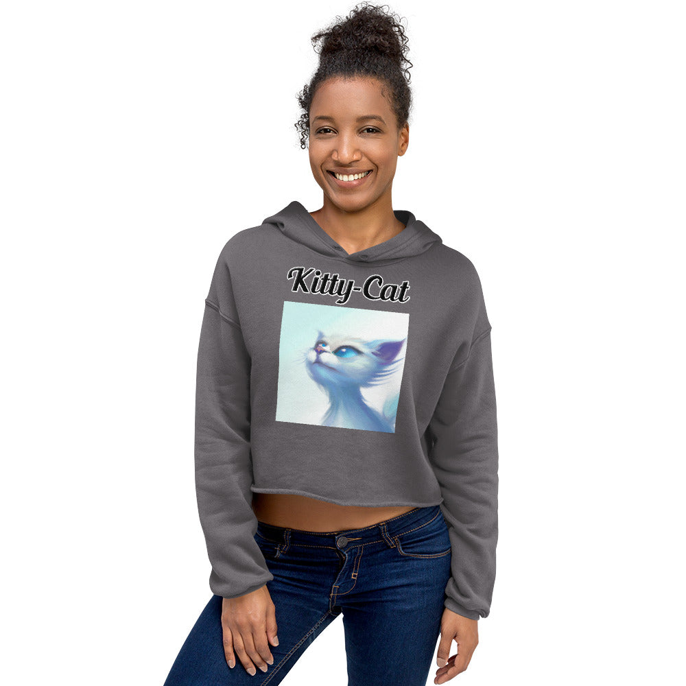 Women's Cropped Hoodie with text White Wind Swept Kitten With Blue Eyes with a text "Kitty-Cat" at $48.99 found at Personalizedpetlovergifts