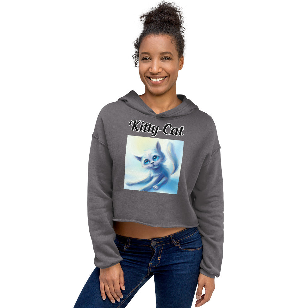 Women's Cropped Hoodie with text White Kitten Stretching with a text "Kitty-Cat" at $48.99 found at Personalizedpetlovergifts