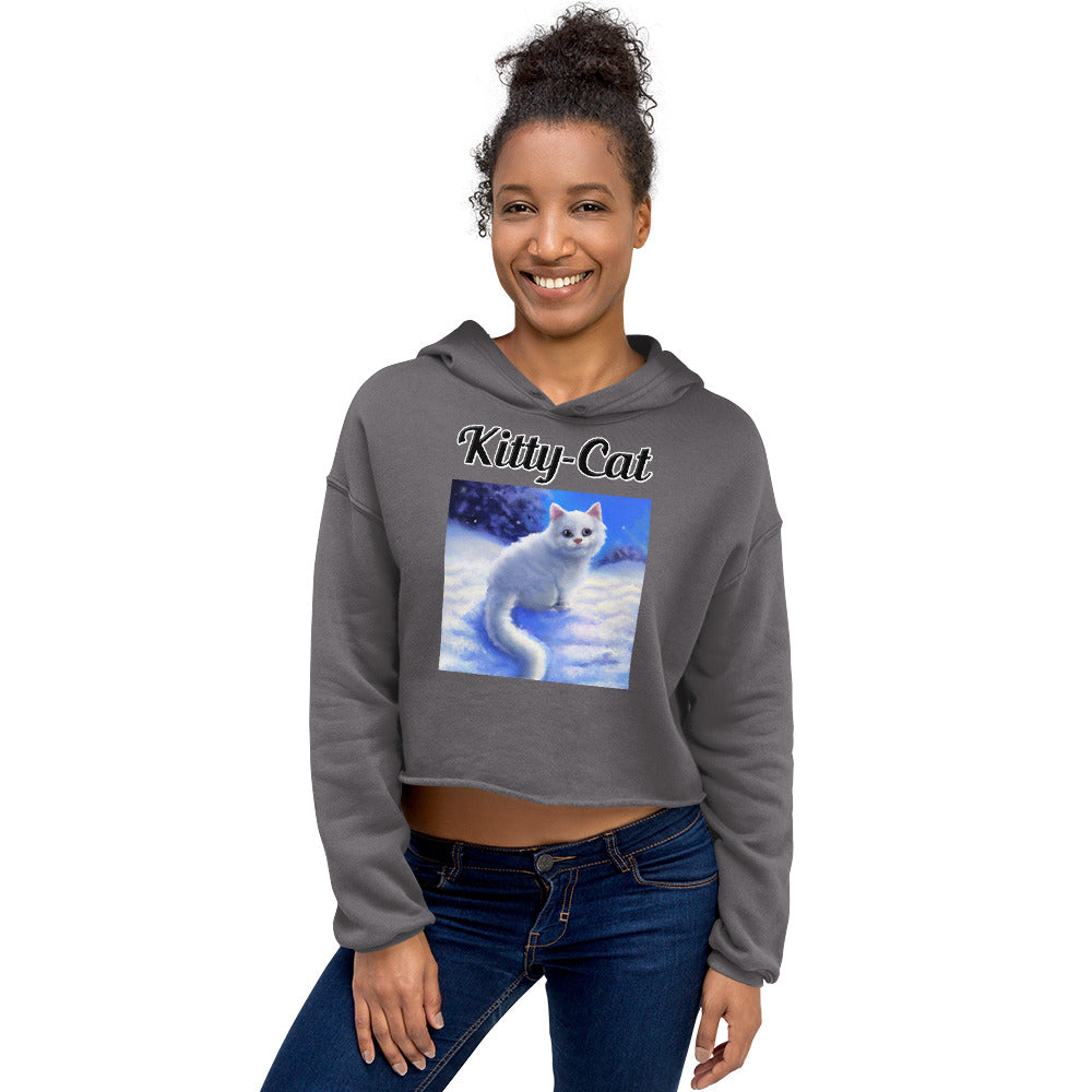 Women's Cropped Hoodie with text White Kitten In Winter with a text "Kitty-Cat" at $48.99 found at Personalizedpetlovergifts