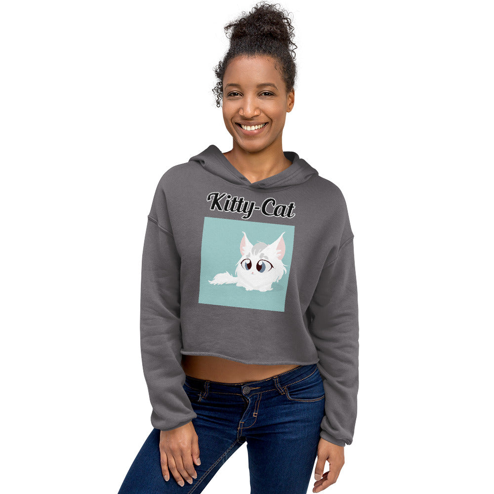 Women's Cropped Hoodie with text White Furball Kitten with a text "Kitty-Cat" at $48.99 found at Personalizedpetlovergifts