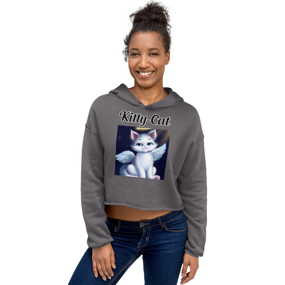 Women's Cropped Hoodie with text White Angel Cat with a text "Kitty-Cat" at $48.99 found at Personalizedpetlovergifts