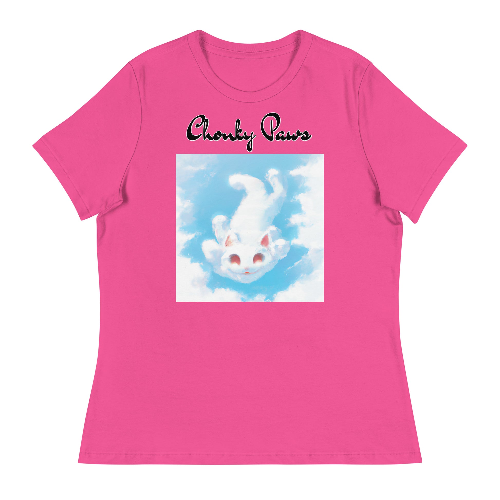 Women's T-Shirt with Kitten Flying In The Sky with a text "Chonky Paws" at $25.97 found at Personalizedpetlovergifts