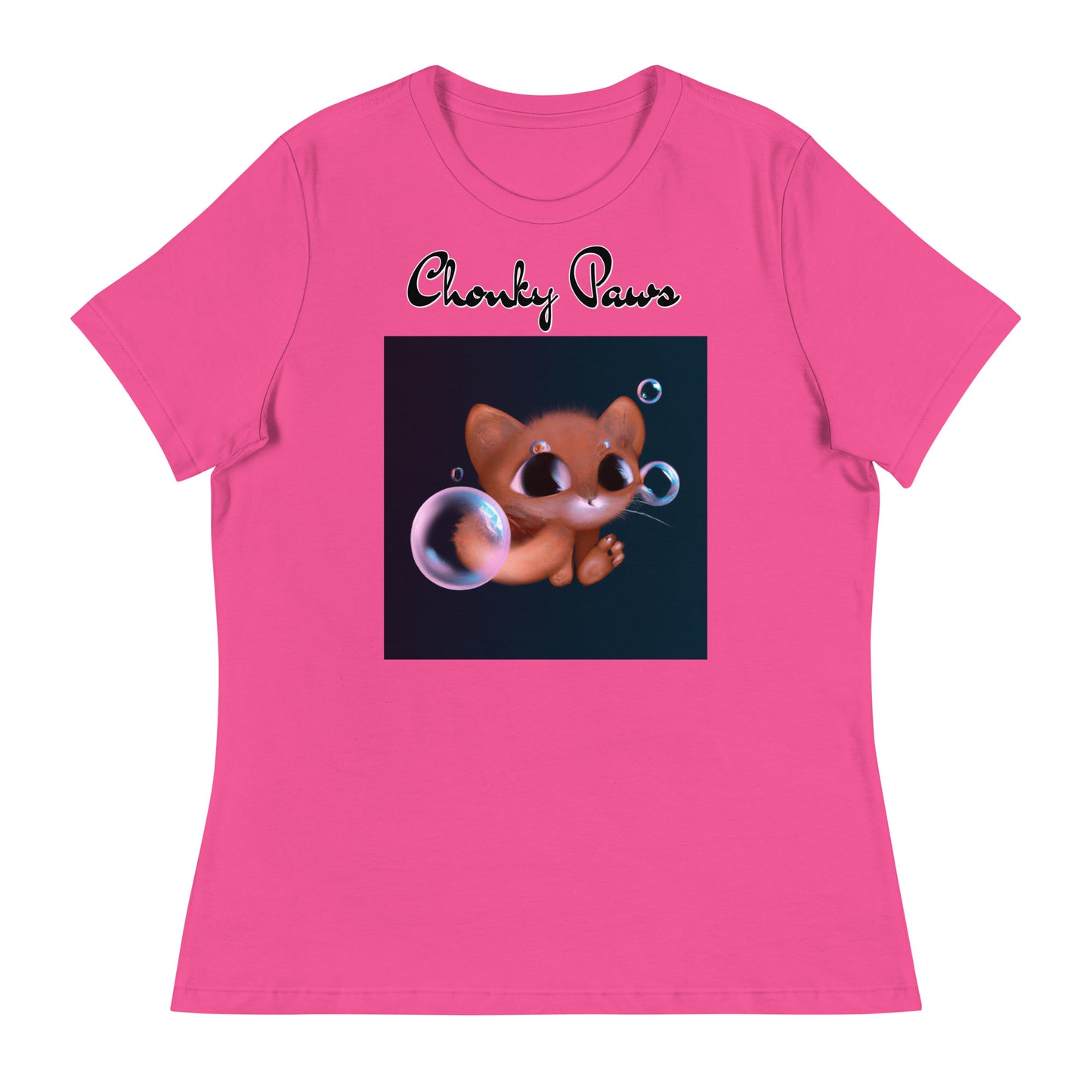 Women's T-Shirt with Kitten And Soap Bubbles with a text "Chonky Paws" at $25.97 found at Personalizedpetlovergifts