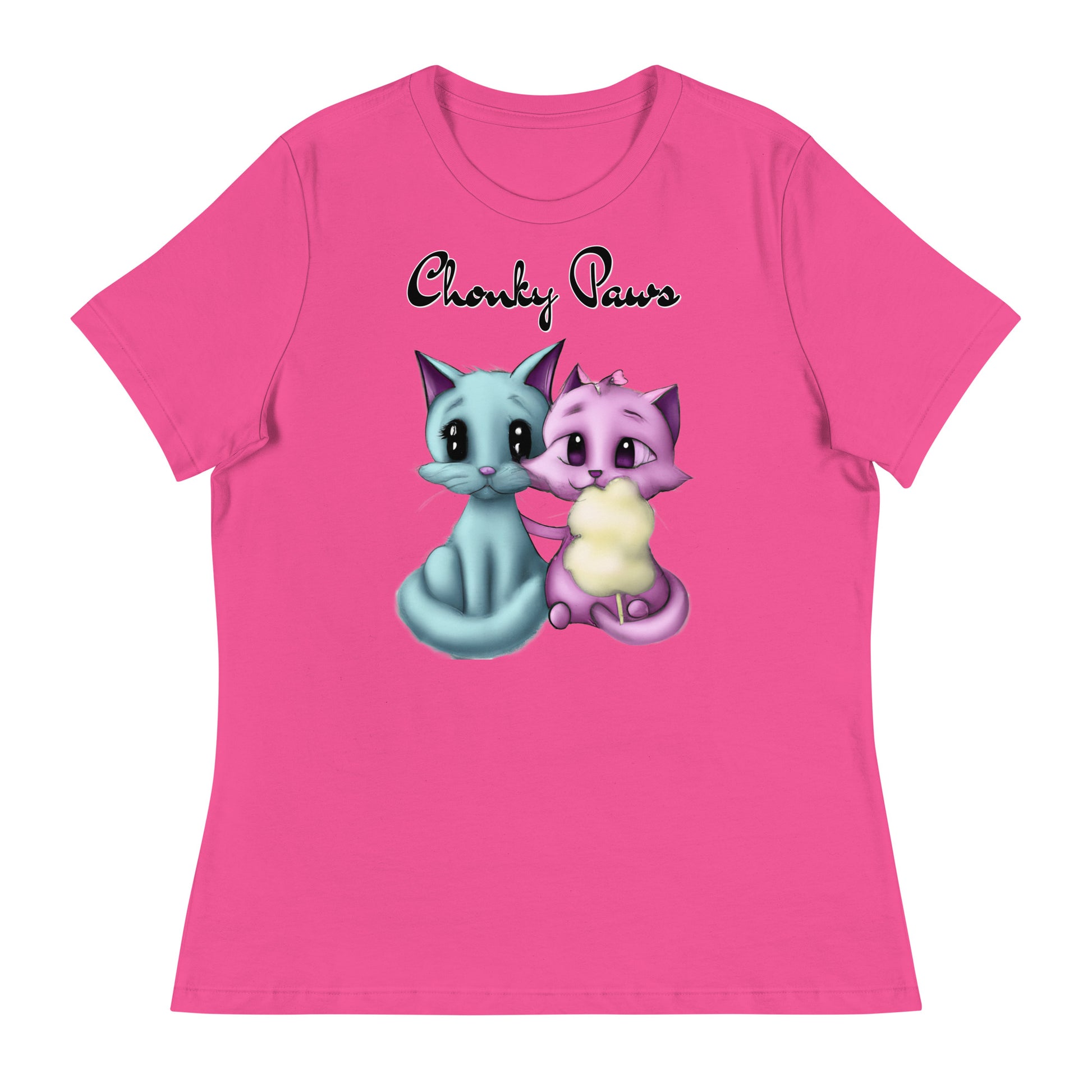 Women's T-Shirt with Hugging Kittens With Cotton Candy with a text "Chonky Paws" at $25.97 found at Personalizedpetlovergifts