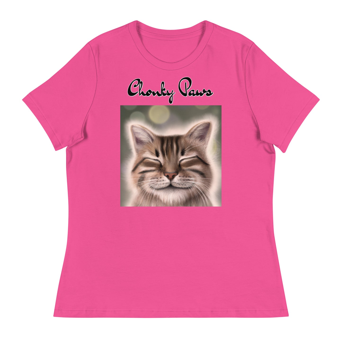 Women's T-Shirt with Happy Cat with a text "Chonky Paws" at $25.97 found at Personalizedpetlovergifts