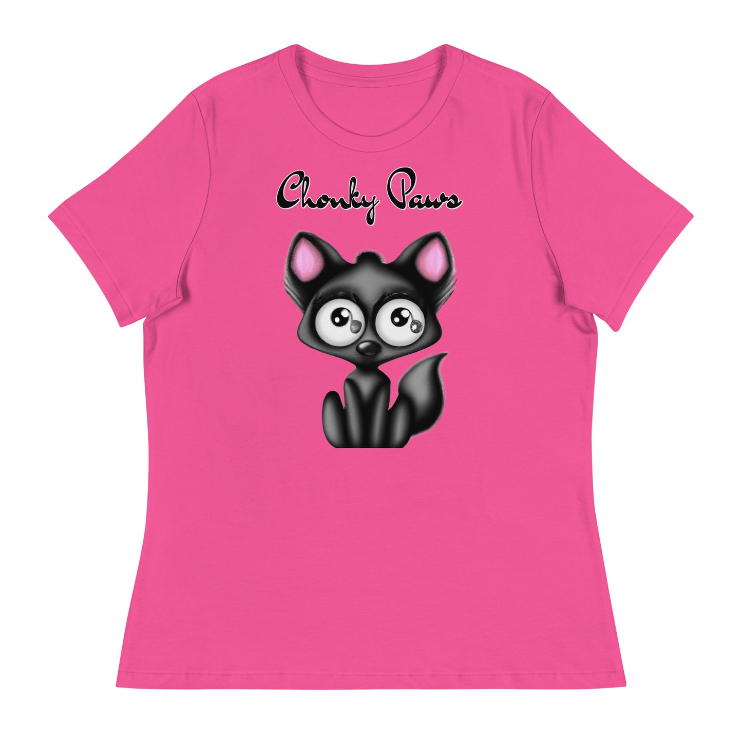 Women's T-Shirt with Funny Black Kitten with a text "Chonky Paws" at $25.97 found at Personalizedpetlovergifts