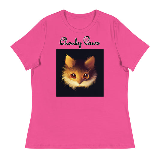 Women's T-Shirt with Fluffy Orange Cat Portrait with a text "Chonky Paws" at $25.97 found at Personalizedpetlovergifts