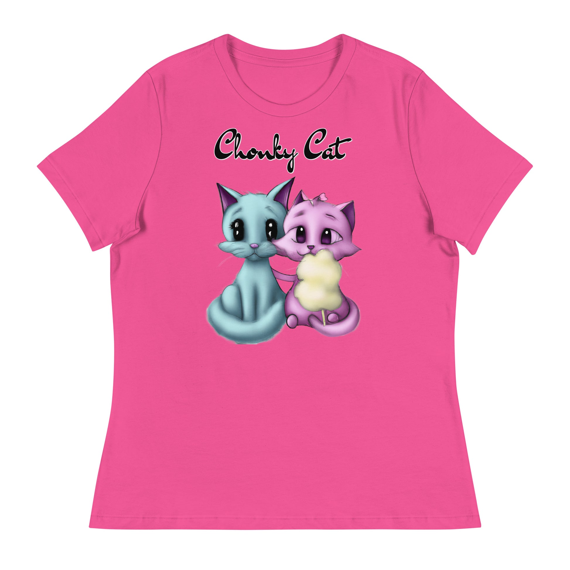 Women's T-Shirt with Hugging Kittens With Cotton Candy with a text "Chonky Cat" at $25.97 found at Personalizedpetlovergifts