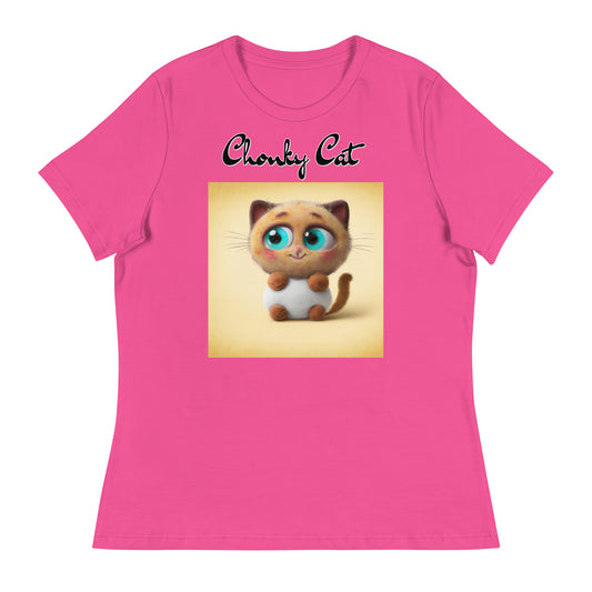 Women's T-Shirt with Happy Fluffy Kitten with a text "Chonky Cat" at $25.97 found at Personalizedpetlovergifts