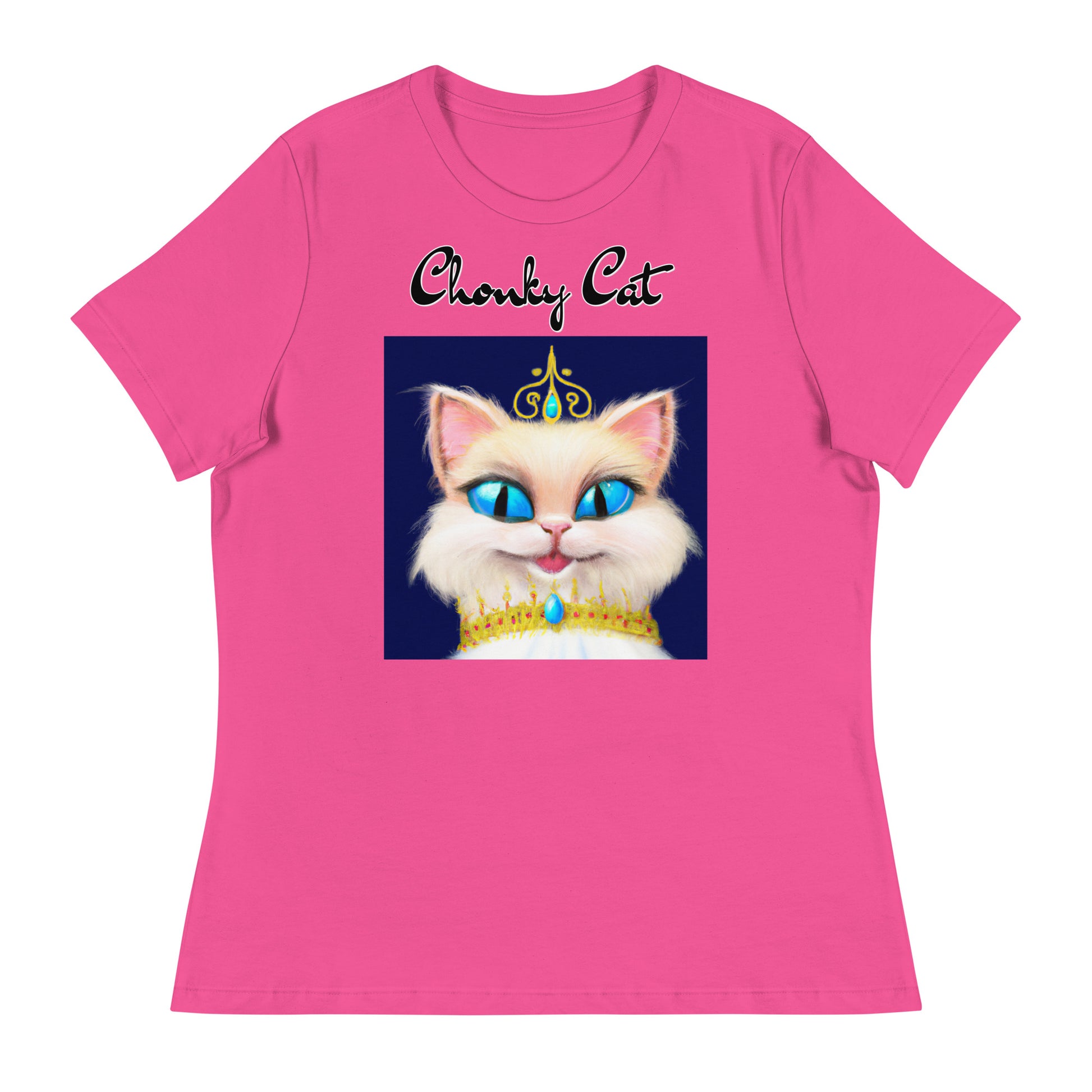 Women's T-Shirt with Happy Blue Eyed Kitten Princess with a text "Chonky Cat" at $25.97 found at Personalizedpetlovergifts