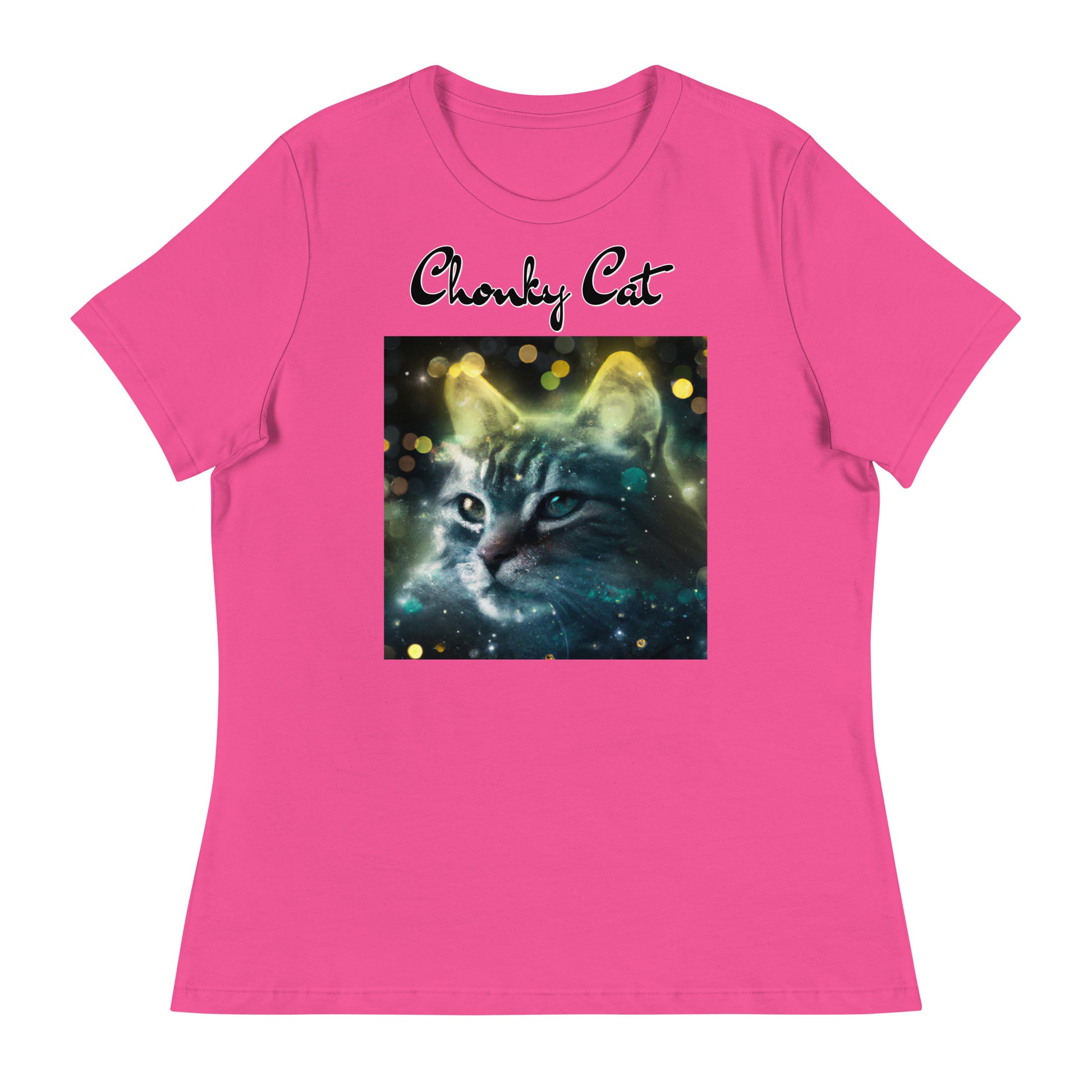 Women's T-Shirt with Green Space Cat with a text "Chonky Cat" at $25.97 found at Personalizedpetlovergifts