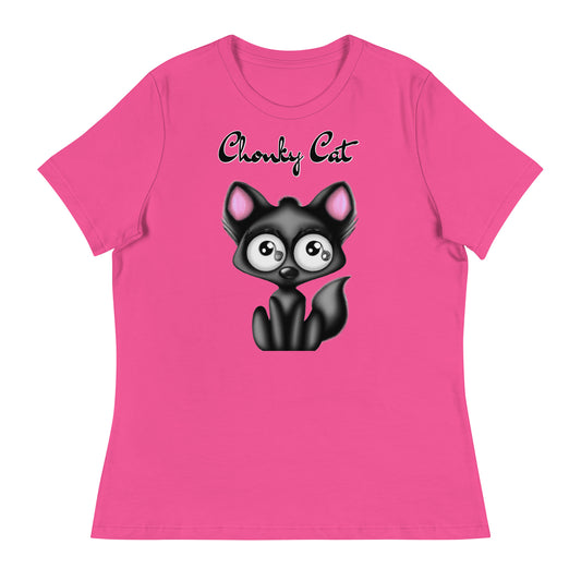 Women's T-Shirt with Funny Black Kitten with a text "Chonky Cat" at $25.97 found at Personalizedpetlovergifts