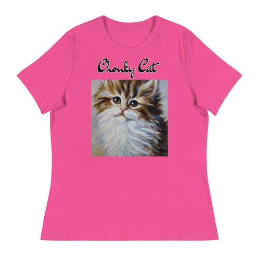 Women's T-Shirt with Fluffy Wispy Kitten Oil Painting with a text "Chonky Cat" at $25.97 found at Personalizedpetlovergifts