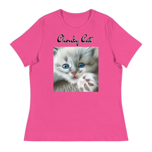 Women's T-Shirt with Fluffy Kitten With Fluffy Paw with a text "Chonky Cat" at $25.97 found at Personalizedpetlovergifts